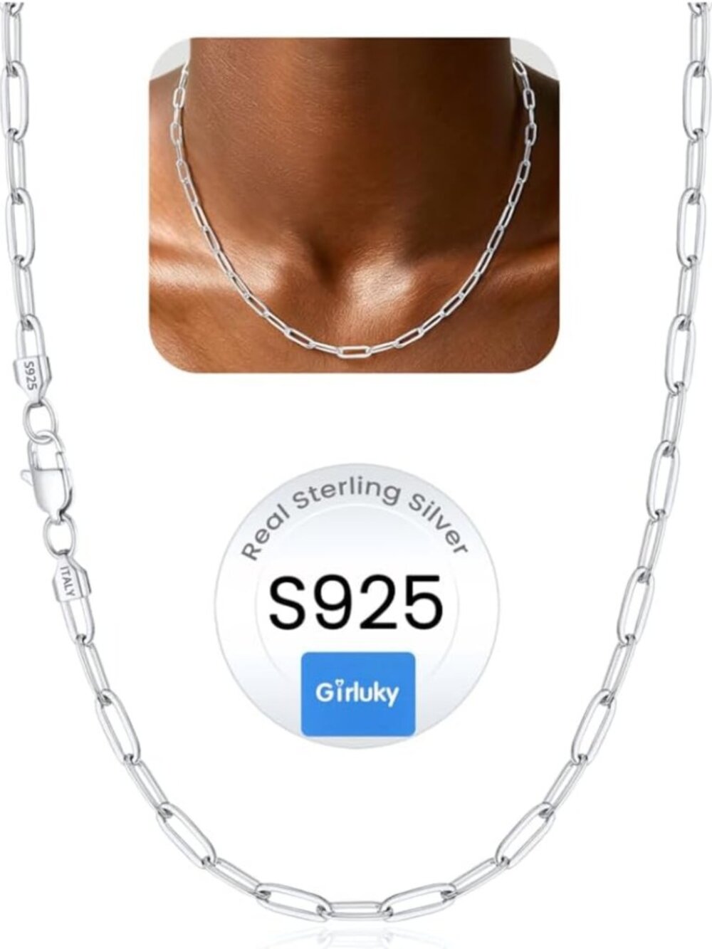 925 Sterling Silver Paperclip Chain Necklace for Women - Elegant & Versatile